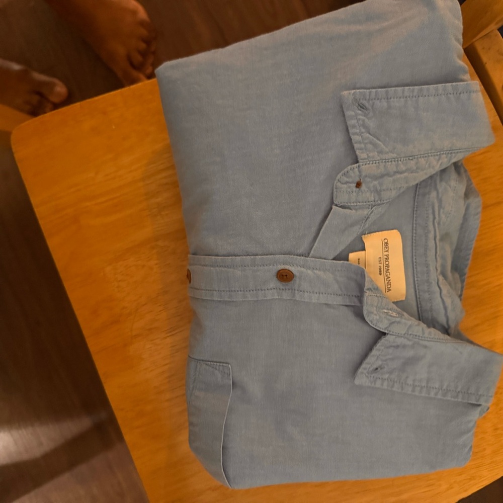 Obey Light Blue Casual Button Down Shirt